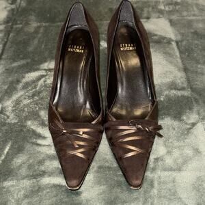Stuart Weitzman VTG Y2K Pumps Heels Womens 8.5M Brown Suede Leather Shoes Pointy